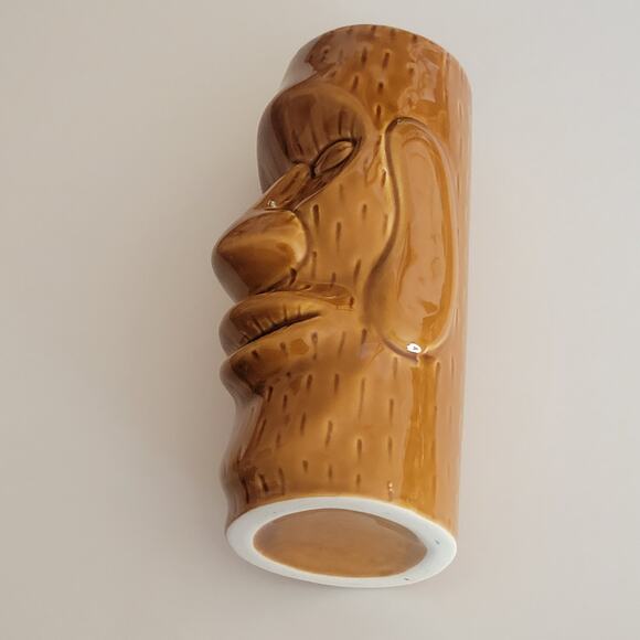 Hawaiian Polynesian Tiki Mug Cup  Vase Brown Barware Glazed  6.5" tall - Picture 7 of 8